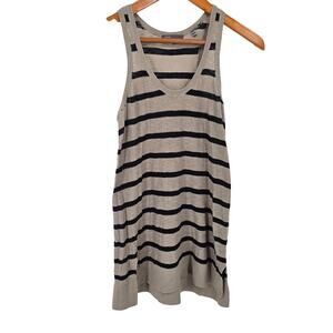 Vince Beige Black Striped Cotton Knit Scoop Neck Sleeveless Tunic Tank Top Small